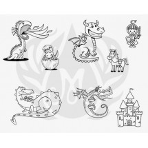 DSS-154 Cute Dragons Mayco Designer Silk Screen - İpek Baskı (Serigrafi) 30x38 cm Anime Ejderhalar
