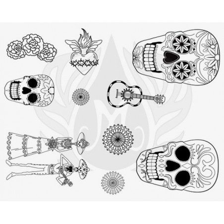 DSS-152 Day of the Dead Mayco Designer Silk Screen - İpek Baskı (Serigrafi) 30x38 cm Kuru Kafalar